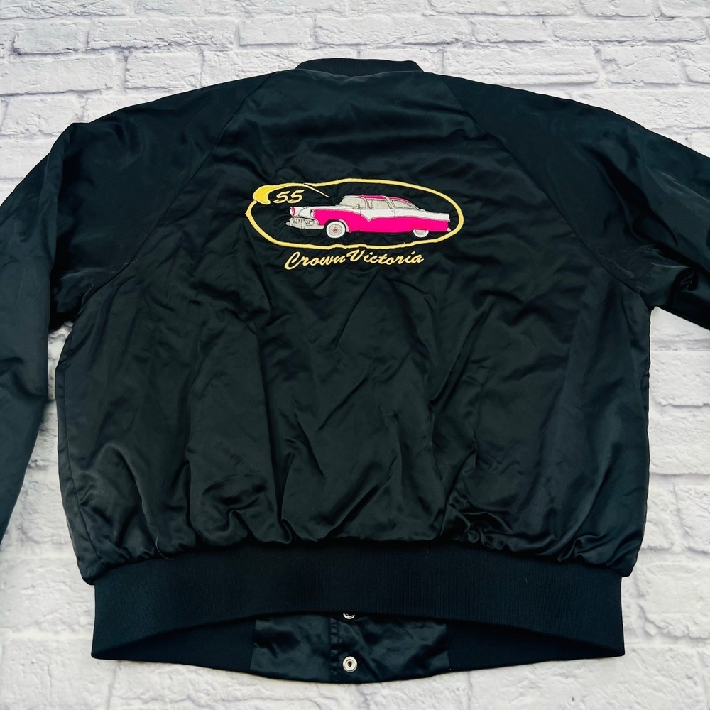 Auburn Sportswear Mens Black 55 Crown Victoria Bomber Jacket Large Windbreaker - Picture 2 of 7